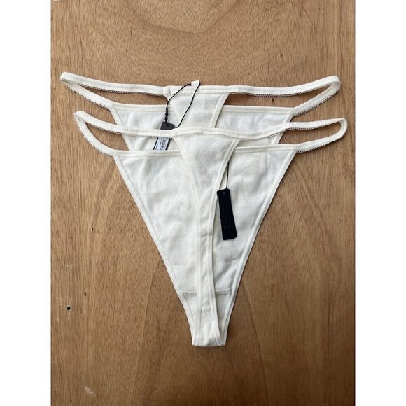 2 Pair Of Skims Thong XL Logo Pointelle Thong Bone STYLE PN-THG-0192. - Picture 3 of 10